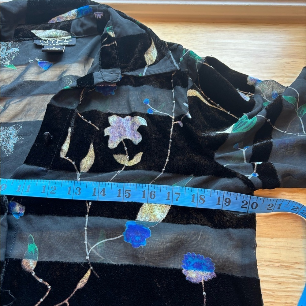 Holiday Party NYPL Collection Floral Velvet Burnout Sheer Blouse Size Small - Picture 5 of 9
